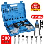 300PCS Rivet Nut Kit Riveters Gun Heavy Duty Riveting Nutsert Hand Tool Rivnut
