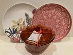 Six Round Melamine Plates & One Set of 3 M&S Picnic Nibble Bowls