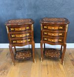 Pair of French Louis XVI Bedside Lamp Tables with Drawers & Marquetry