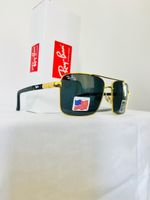 Ray-Ban Square Aviator Sunglasses Metal Gold Frame Dark Green Lenses Designer