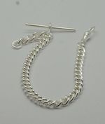 Heavy silver plated single albert chain pocketwatch chain fob watch Tbar