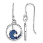Real 925 Sterling Silver Polished 28x12.7mm Wave Dangle Earring Earrings