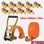 10x Ratchet Straps Tie Down 50mm X10 Meter 5 tons Heavy Duty Claw Lorry Lashing