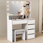 Dressing Table With 5 Drawers LED Mirror Set Makeup Desk Vanity Table Tutptbgbqc