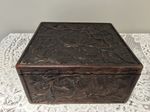 Antique Oak Carved Box With 4 Compartments