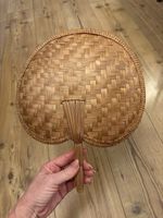 Vintage Woven Bamboo Hand Fan Large Oriental Asian Decor Wall Display