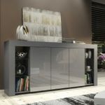 TV Unit Sideboard Display Cabinet Storage Cupboard Grey High Gloss Doors 164cm