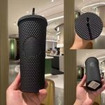 24oz Starbucks Cup Tumbler Black Matte Diamond Studded Cold Drink Real shot Gift