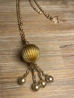 Goldtone Ball Pendant Necklace - One-piece Chain - 16” in Total Hang Length