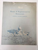 House of Representatives Restaurant Menu United States Capitol 1968 Signed Front
