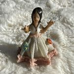 Dollhouse Miniature Porcelain & Fabric Girl Doll White/Pink Dress 4cm