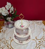 Stunning  Vintage Mis Match Bone china Pink Roses 3 Tier Cake stand