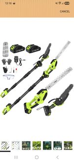 Brand New Cordless Pole Saw And Hedge Trimmer Set. With Two Batteries. Sukumo