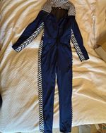 Perfect Moment Women's Blue/White Chevron Ski Snowsuit S Full Zip Pockets