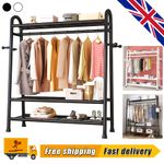 Heavy Duty Double Clothes Rail Rack Garment Hanging Stand Open Wardrobe Shelf
