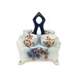 Antique W&R Carlton Ware Imari Egg Cruet Set 4 Cups Stork Mark Stoke c1910