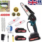 2 Battery 6/8'' Mini Cordless Chainsaw Electric One-Hand Saw Wood Cutter
