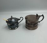 Old Vintage Silver Plated Mustard Pots x 2 & One Spoon