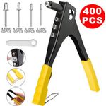 HEAVY DUTY HAND RIVET GUN 4 HEAD NOZZLE RIVETER PLUS 400 ASSORTED POP RIVETS