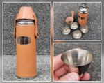 Vintage Marlborough 10oz Hunter Flask Leather Stainless Steel 4 Cups England 80s
