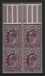 GB 1911 6d deep plum chalky paper sg303 um pillar marginal blk of 4 c£240