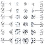 Dochais 12 Pairs Mens Earrings Studs Silver CZ Hypoallergenic for Women