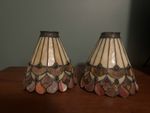 Set of (2) Vintage Tiffany Style Stained Glass  Shaped Light Shades 6.25" pair
