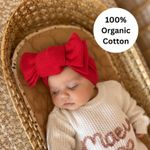 Red, Pink or White Knit Baby Bow Headband Topknot, 0-3m, 100% Organic Cotton