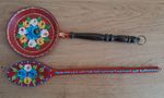 Bargeware canal art painted utensils wall hangings wooden spoon & mini skillet