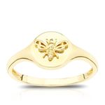 9ct Yellow Gold Round Head Bee Design Pinky Signet Ring UK Hallmarked Sizes H-N