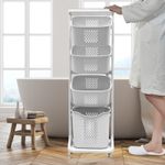 4Tier Laundry Basket Trolley Cart Storage Hamper Sorter Basket with Wheels White