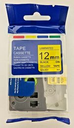 Laminated 12mm Tape QZE-531 (Black on Yellow)