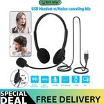 UK USB Headset Headphones Wired with Microphone MIC for Call PC Computer Laptop