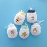 Cartoon Newborn Pure Cotton Infant Anti Scratch Mittens Drawstring Gloves