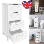 White PVC Bathroom Cabinet Cupboard Tall Storage Unit Free Standing Shelf New