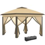 3.3 x 3.3m Pop Up Gazebo Double Roof Foldable Canopy Tent with Zipped Mesh Beige