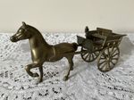 Vintage Heavy Brass Horse And Carriage Figurine