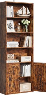 IRONCK IRONCK 6-Tier Bookcase with Doors, 180cm Tall Storage Bookshelf