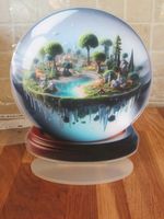 2D flat acrylic snowglobe Chinese garden scene that gives the illusion of 3D