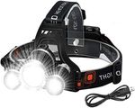 Super Bright Rechargeable LED Waterproof Headlight Torch, 3 Lights,  6000 Lumen