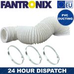3m Flexible PVC Ducting & 3 Jubilee Clips for Dryer, AC, Bathroom, Kitchen Fan