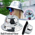 Silver Club Bar Party Cap Glitter Mirror Bucket Hat Full Sequin Disco Ball Hats