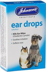 Johnsons Dog Cat Ear Drops Soothes Itching Wax Infection Kills Mites 15ml