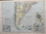 1891 Argentina, Chile, Uruguay, Paraguay Hand Coloured Antique Map by G.W. Bacon
