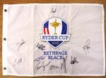 2025 RYDER CUP PIN FLAG SIGNED BY MEMBERS OF THE WINNING TEAM IN PLASTIC SLEEVE