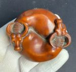 2.5-IN Vintage Japanese Netsuke Boxwood Carved  Bull “扭转乾坤” Feng Shui Statue