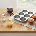 6 Cup Muffin Tray Non-Stick Baking Pan - Durable Steel Cupcake Tin for Mini Cake