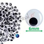 6mm Googly Wibbly Wiggly Wobbly Moving Craft Eyes Peel and Stick Self Adhesive