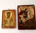 2 X VINTAGE WOOD ICONS CHRISTIANITY WALL PICS SMALL JESUS AND GEORGE AND DRAGON 