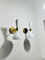 Mid Century Brass Diabolo Wall Sconce - Italian Modern Light Fixture Pair